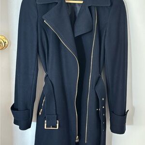 Michael Kors Small Navy Blue Asymmetrical Zip Winter Coat